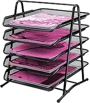 ideallife Letter Trays, 5 Levels, Document Tray, Metal Desk Organiser, Metal Shelf Storage Compartments for A4 Document, Office Desk Shelf with 5 Drawers, Paper Storage Compartments A4 (Black)