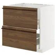 METOD / MAXIMERA base cab f sink+2 fronts/2 drawers, white/Stensta dark brown ash veneer, 80x60x80 cm