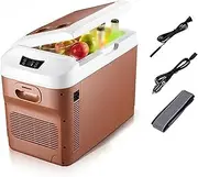 15L,20L Mini Car Refrigerator Digital Display Screen Outdoor Camping Picnics Car Refrigerator Dual Use Of Car & Home Appliance(Brown 15L-EU-220V)