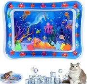 Pet Water Sensory Play Mat, Cats Dogs Water Bed Tummy Time Water Mat, Cooling Cat Water Mat Water Sensor Playmat with Fish Inflatable Thickened Summer Water Mat