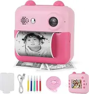 Kids Camera Instant Print, 24MP 1080P Kids Digital Cameras, with 2.4 Inch High Definition Screen, Christmas Birthday Gifts for 4 5 6 7 8 9 10 Year Old Girl Birthday Gift (Pink)