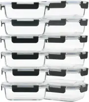 12 Pack 22Oz Glass Meal Prep Containers, Food Storage Containers with Lids, Air-