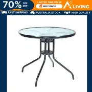 Outdoor Bar Table Glass Cafe Table Steel Side Parasol Hole Garden Furnitur -GL80