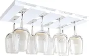 SIMVE Wine Glass Rack Under Shelf Stainless Steel Stemware Holder for Cabinet Glassware Storage Hanger Metal Hanging Cup Organizer for Kitchen Bar or Restaurant 4 Row White, (VD-GR21W)