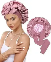 Satin Bonnet Silk Bonnet for Sleeping Silk Sleep Cap Double Layer Hair Bonnet with Elastic Tie Band for Curly Hair Night Cap