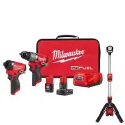 Milwaukee Hammer Drill + Impact Driver Kit 12V Li-Ion Brushless w/ Stand Light