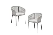 Raimon Furniture Set Of 2 Pietro Stylish Rope Woven Outdoor Dining Chair Metal Frame - Pebble