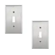 (2 Pack)Toggle Light Switch Stainless Steel Wall Plate, Metal Plate Corrosive Resistant Cover for Rotary Dimmers Lights, Standard Size, Silver