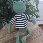 Jellycat RARE Francisco Frog Plush with Striped Blue/white Knit & Long Legs