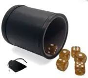 (6) Transparent Yellow Glitter Dice Rounded w/Pouch + PU Leather Grey Lined Cup