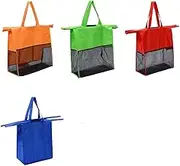 Trolley Bags for Shopping Cart-Set of 4 Reusable for Egg/Wine Heavy Duty & Eco-Friendly - Detachable, Foldable & Easy to Use (Triple Mesh Plus One Insulated Foldable Design)