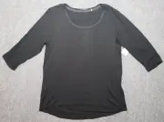 Tahari Shirt Womens Large Black Sinead Knit Modal Rayon Stretch 3/4 Sleeve Top