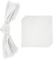 uxcell 6Pcs Handmade Cloth Napkins, 16.5x16.5 Inch Cotton Napkins with Fringe Square Rustic Table Napkin for Wedding Party Dinner Table Decor Bridal Shower, White