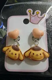 Cute POMPOMPURIN Dangle Clip On Earrings Sanrio Kawaii NEW NIP