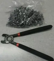 Hog ring pliers and bag of hog rings for auto upholstery seat covers install