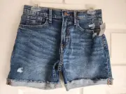 Old Navy Girls 14 Plus Cuffed Distresed Jean Shorts Stretch Medium Wash