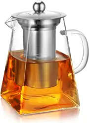 Glass Teapot with Infuser,31Oz Clear Glass Tea Kettle with Removable Stainless S