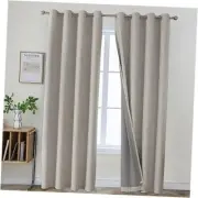 100% Blackout Linen Curtains 108 52W x 108L inch x 2 Panels Greyish White