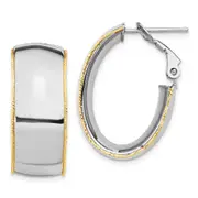 14K Two-Tone Wg 9.5mm Polished With Yg D/C Wire Accent Oval Hoop Earrings