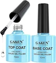 NaIL Art Soak Off Base Coat + No Wipe Top Coat Set 10ml/Bottle Quick Dry Long Lasting Shine High Gloss Mirror Effect Clear Resin Gel Polish Glue Tested Formula For Home And Salon Use UV/LED Lamp Cured