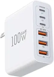 USB C Fast Charger Block, 100W GaN 6 Port PD USB C and QC USB A Wall Charger Plug Adapter, A Multiport Type C Charging Block Station Cube Hub for iPhone16 15 14 13 12 11 Pro Max XR XS 8 7, Samsung