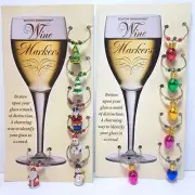 2 Pkg Wine Cocktail Glass Markers Christmas, Lights & Snowman Boston Warehouse