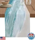 BABE MAPS Sea Wave Table Runner 13x90 Inch - Linen Burlap Table Runners 90 in
