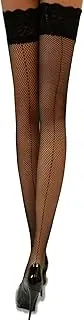 [Yummy Bee] Fishnet Stockings - Hold Ups Black Stockings - Silky Silicone Lace Top Stockings - Seamed Stockings