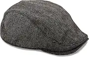 [Boston Scally Co.] The Original Boston Scally Cap - The Original Newsboy Flat Cap - Single Panel Cotton Fitted Hat for Men - Grey Herringbone
