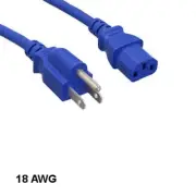 KNTK Blue 3ft Power Cord NEMA5-15P to IEC60320 C13 18AWG 10A 125V SJT Cable