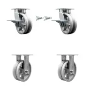 6 Inch KP V-Groove Semi Steel Caster Set with 2 Brakes/Swivel Locks 2 Rigid