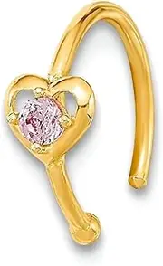 [JewelryWeb] 14k Gold 22 Gauge Hoop With Love Heart CZ Simulated Diamond Nose Ring Body Jewelry 4.19mm Wide Statement-Ring for Women