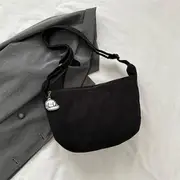 Set: Plain Corduroy Cross Light Tote Bag + Bag Charm With Charm - Black - One Size