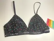 Calvin Klein Black Rainbow CK Unlined Triangle Bralette Bra Logo Medium