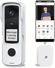 Video Doorbell Wireless Camera Doorbell with E Paper Message Leaving Screen & Chime, 128G SD Card, 1080P Night Vision, Motion Detection, 2-Way Audio,Waterproof Ip65, Cloud Storage (White)