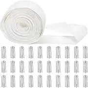 Generic 10 Meter Curtain Heading Pleat Tape Replacement 71mm Width Accessories with 30 Metal Hooks White