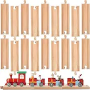 50 Pcs Wooden Train Track Straight Pieces Wood Train Track Bulk Hardwood Track Expansion Packs Compatible with All Major Trains Railway