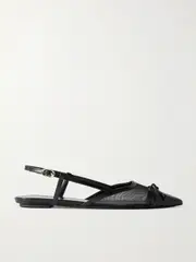 [Stuart Weitzman] Stuart Weitzman - Kitty Bow-embellished Leather-trimmed Mesh Flats - Black - US5 US5 Black