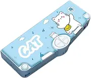 Multifunction Pencil Case Multi-Compartment Cartoon Cat Pattern Kids Pencil Case with Timetable, Scissors, Sharpener & Tape Portable Adorable for Elementary School Girls, Boys