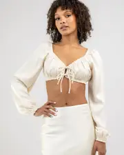 [Ava And Ever] Ava And Ever Women's Ollie Satin Tie Up Top in Seashell 0 Seashell