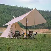 Pyramid Tent Tipi Indian Tent with Sun Shelter 3-4 People Family Tent Outdoor Camping Cotton Tent Luxury Yurt Tent for Mountaineering Hiking Camping Little Surprise