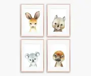4 x A4 Nursery/Baby Australia Animals Koala Kangaroo Wombat Gift Wall Prints