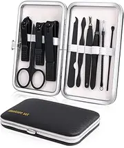 Manicure Set, Travel Nail Clippers Kit Pedicure Care Tools, 10pcs Stainless Steel Grooming kit (Black)