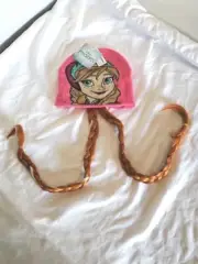 Disney's Frozen Anna Knit Hat Girls On Size Pink Ponytail