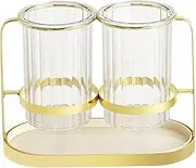 Cutlery Holder, 2 Compartments Silverware Holder with Golden Metal Frame, Large Capacity Multipurpose Utensil Caddy for Forks Spoons Cutter