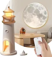 Lighthouse Projection Night Light, Moon Lamp Projector, Rechargeable Night Light for Living Room, Bedroom (Remote Control)