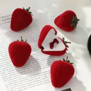 Creative Flocking Strawberry Shape Mini Ring Box Proposal Jewellery Storage Case