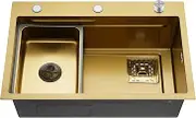 ACA International Brushed Gold Kitchen Sink Basin 304 Stainless Steel Under/Top/Flush Mount Single Bowl Sinks (680x400x225mm Yellow Gold)