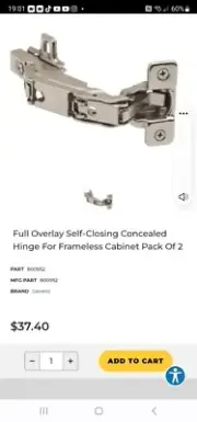 Full Overlay Self-Closing Concealed Hinge For Frameless Cabinet 4 (Packs of 2)