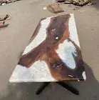 Walnut Dining Table, Custom Walnut Metallic Pearl White Epoxy Table Furniture